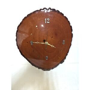 Vintage Natural Live Edge Wood Slab Wall Clock Handcrafted Tested Works